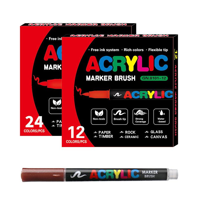 8101 Акриловые маркеры с мягким наконечником - 12/24 цвета для студенческого творчества, DIY и граффити