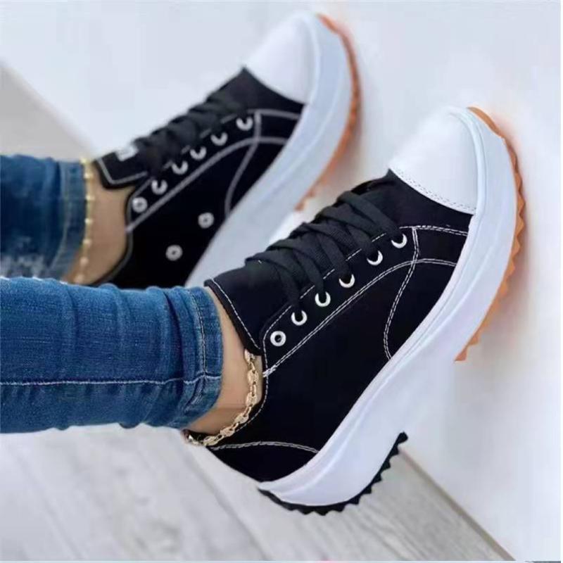 Fashion Women's Classic White Canvas Shoes, Women's Sports Shoes, Solid Color Lace Up Casual Flat Shoes