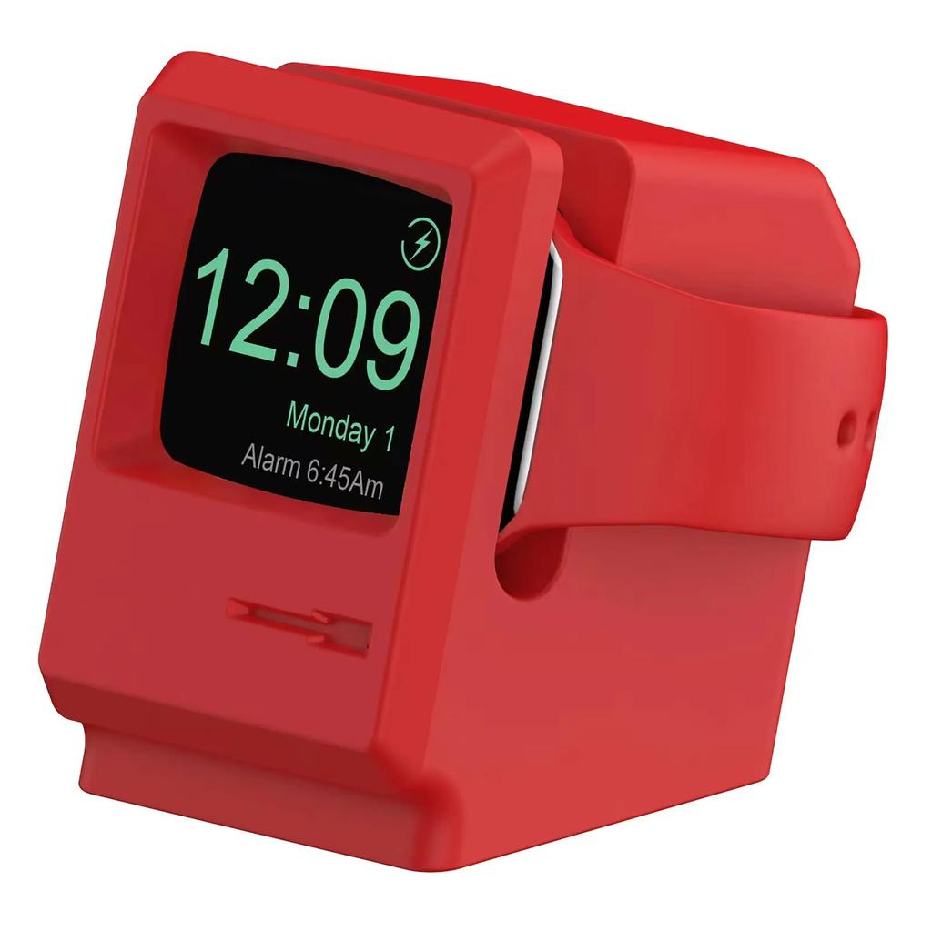 Настольный держатель для зарядного устройства Apple Watch, подставка, зарядная база с узором в стиле ретро-компьютера для iWatch 10 9 8 7 6 5 4 3 2 SE, силиконовая док-станция