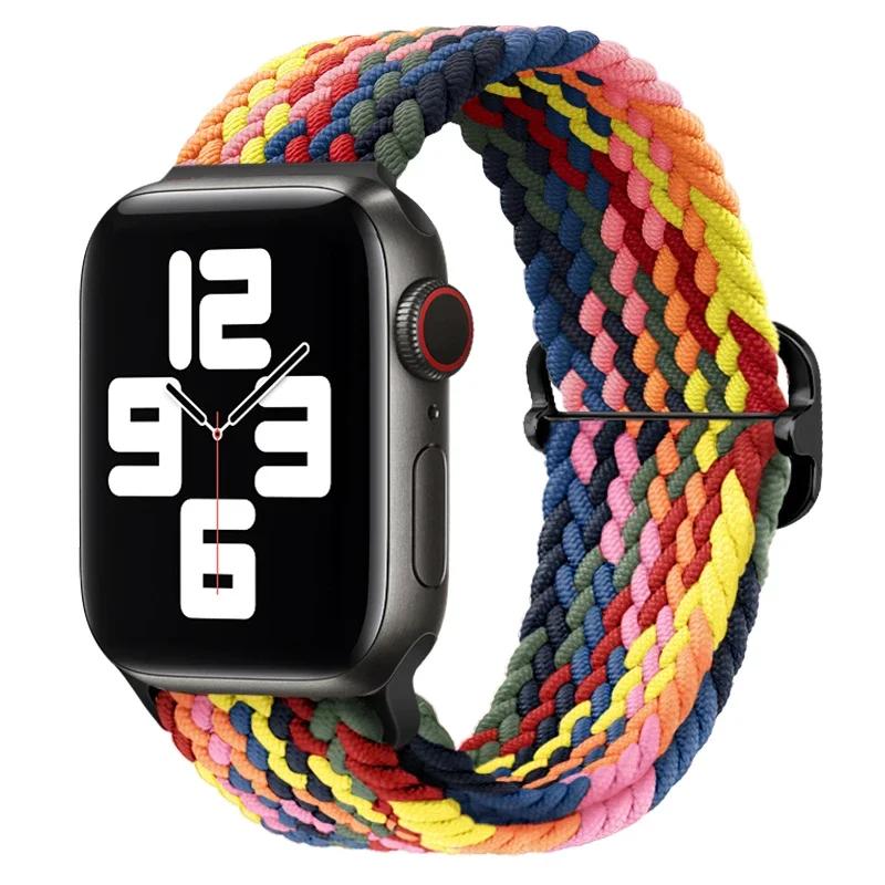 Плетеный ремешок Solo Loop для Apple Watch 10 Band 42 мм 46 мм 45 мм 44 мм 40 мм 9 8 7 6 5 4 SE 2 Регулируемый эластичный нейлоновый ремешок iWatch Ultra