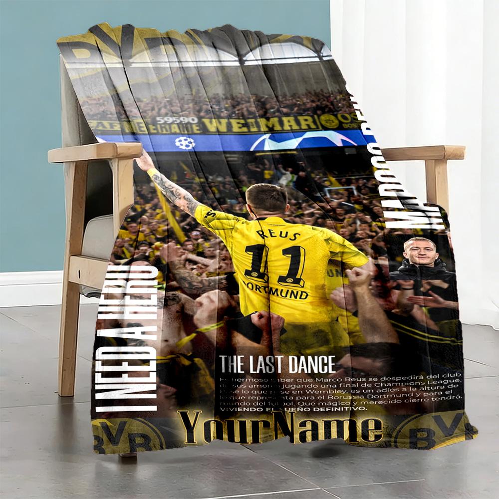 Borussia Dortmund Customize Your Name Blanket Cozy Personalized Blanket Comfortable for Bed Office Chair Office Chair Four Seasons Universal