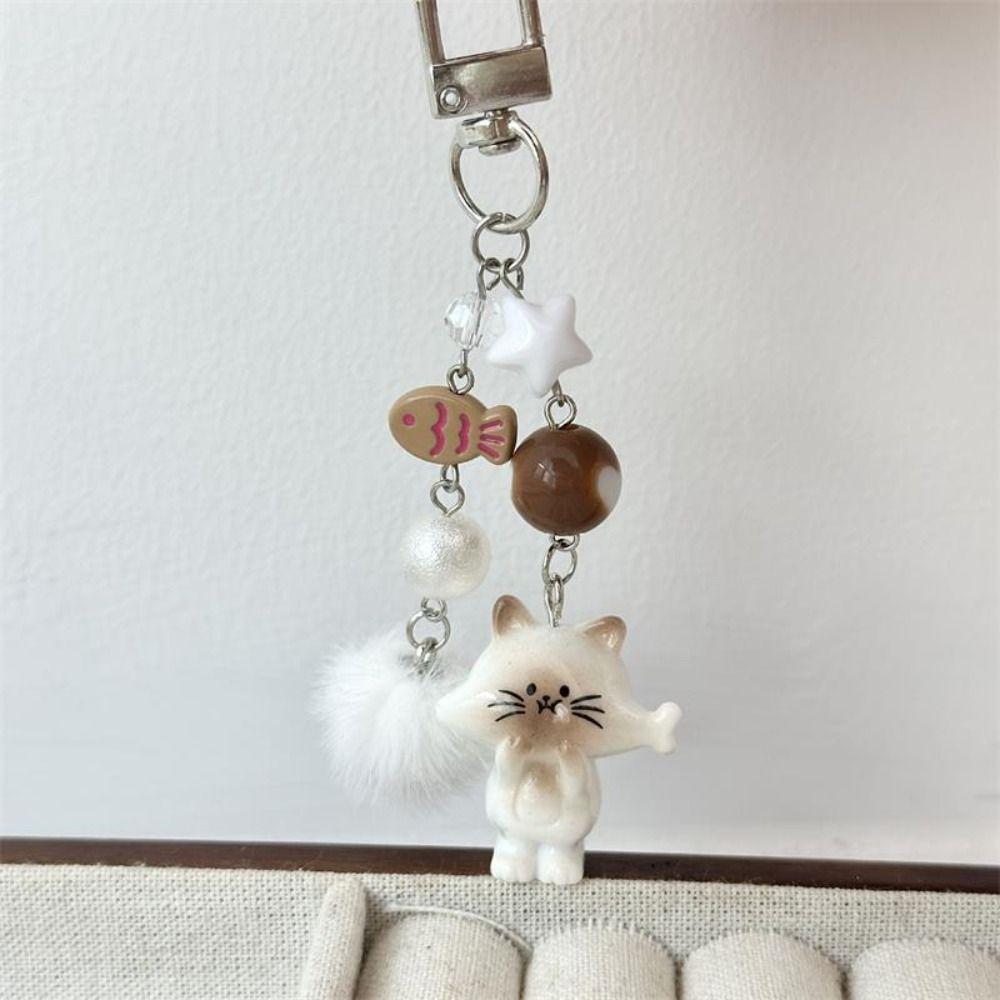 Cat Figurine Hairball Bead Pendant Mobile Lanyard Fur Ball Key Ring Backpack Pendant