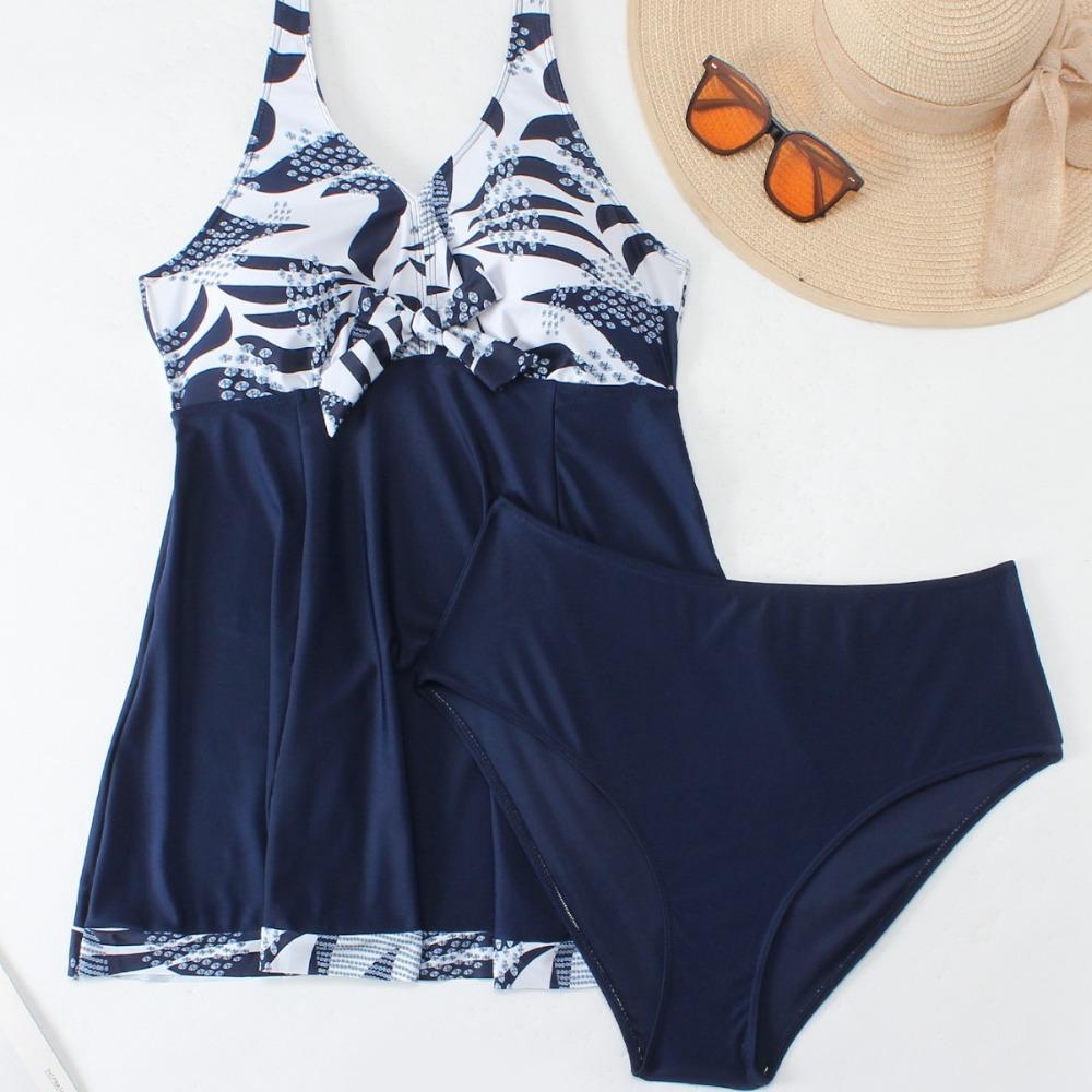 Женский купальник танкини с юбкой большого размера