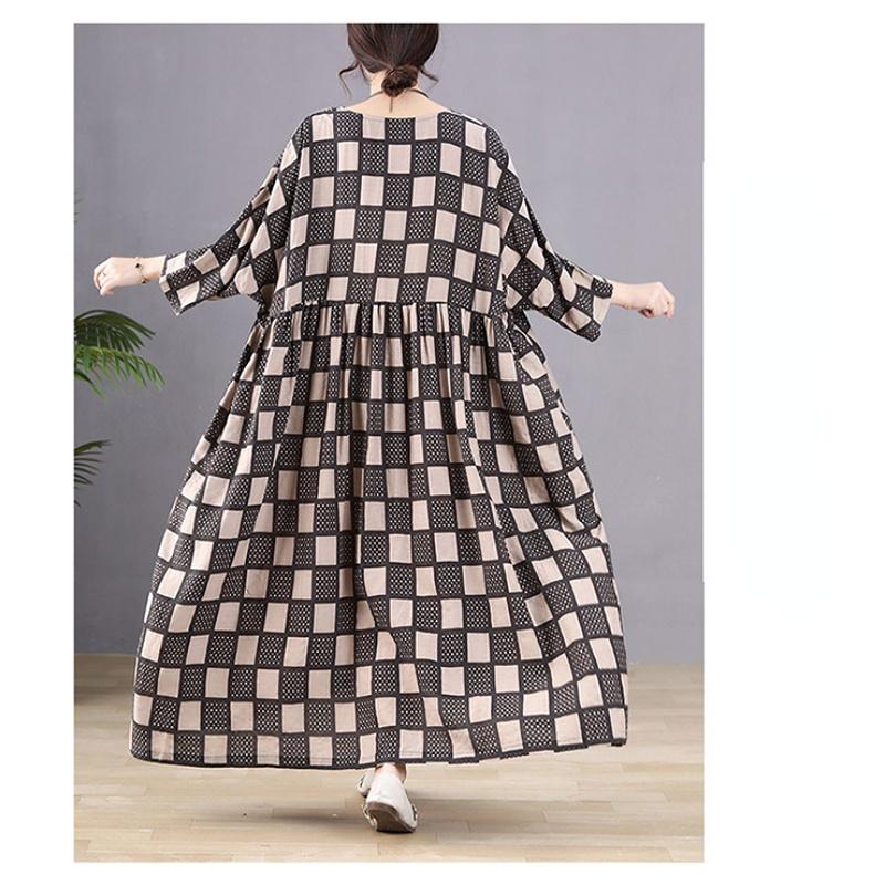 Dimanaf Женское платье больших размеров, новинка 2023 года, летнее стильное платье, свободное платье с длинным рукавом и круглым вырезом с цветочным принтом, зеленые льняные базовые платья