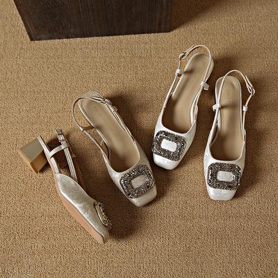 2025 Новые туфли на высоком каблуке со стразами, женская обувь, роскошная мода, квадратные хрустальные бриллианты, пряжка, женские сандалии, Sandalias De Mujer