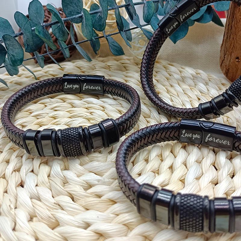 Leather Bracelet - Simple Stainless Steel with Dot Pattern - Magnetic Adhesive Bracelet for Fashion - Leather Bracelet Accessory