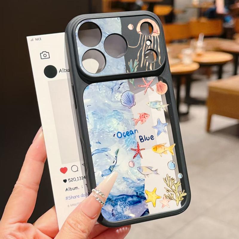 Чехол с принтом 'Акула и Рыбы Океана' для iPhone 17 Pro Max Гибридный TPU+PC Прозрачная Задняя Панель Жесткая Крышка для iPhone 16 15 14 13 Pro Max