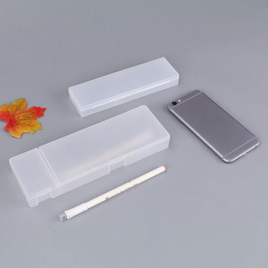 Semi-Transparent Plastic Large Pencil Capacity Pen Box Holder Case Stationery