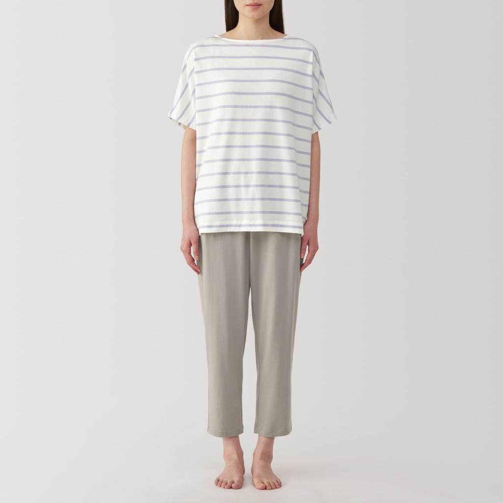 MUJI Smooth and Cool Loungewear Set in Smoky Purple Size XS Women's Short-Sleeve (FD1LBA5S) Stripes,