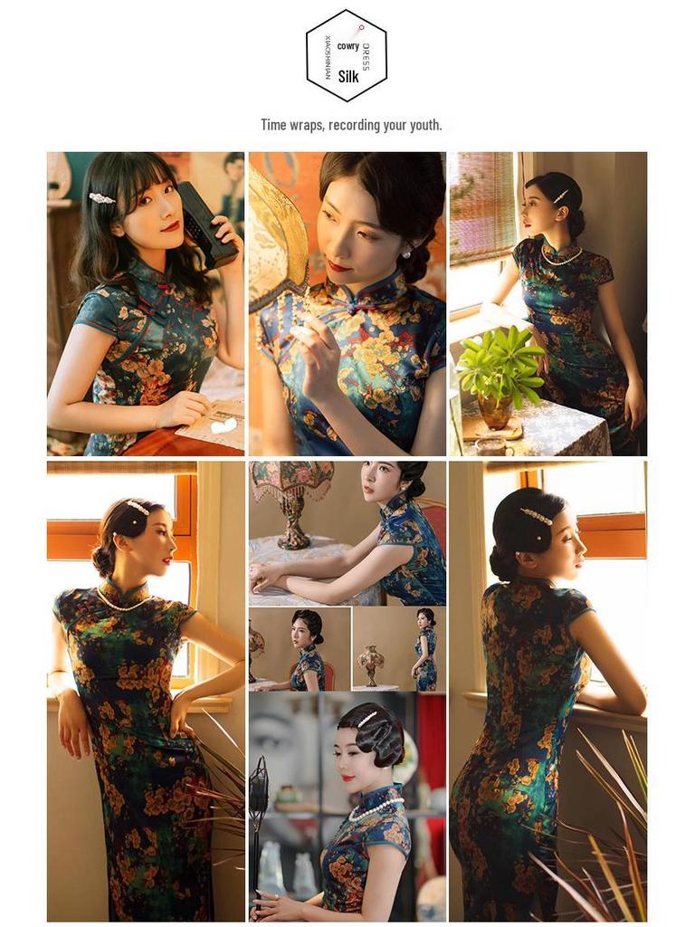 2025 Ретро китайский стиль ципао: Молодое, Длинное и Элегантное Летнее Платье