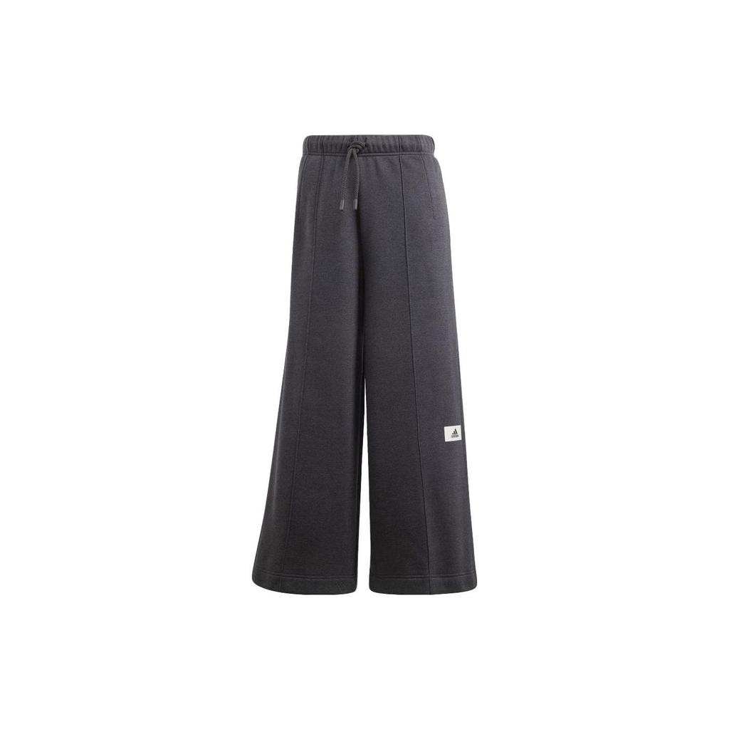 Adidas Long Pants Solid Color Logo Drawstring Sports Pants Women Pants Dark-Gray IS7485