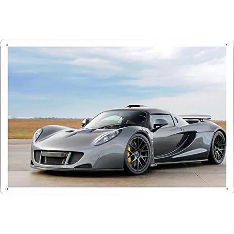 Автомобильные металлические жестяные таблички Плакат Декор стены спортивного автомобиля Винтажные художественные постеры Железная живопись для мужской комнаты Домашнего кафе Гаража Клуба Бара
