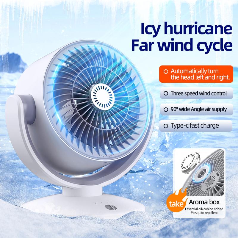 Desktop Circulating Fan Type-C Fast Charging Air Circulation Fan Mini Table Fan 3 Speed Adjustment Camping Fan Oscillating Fan
