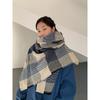 Retro White Blue Plaid Thickened Scarf Women's Autumn and Winter Warm Shawl Scarf