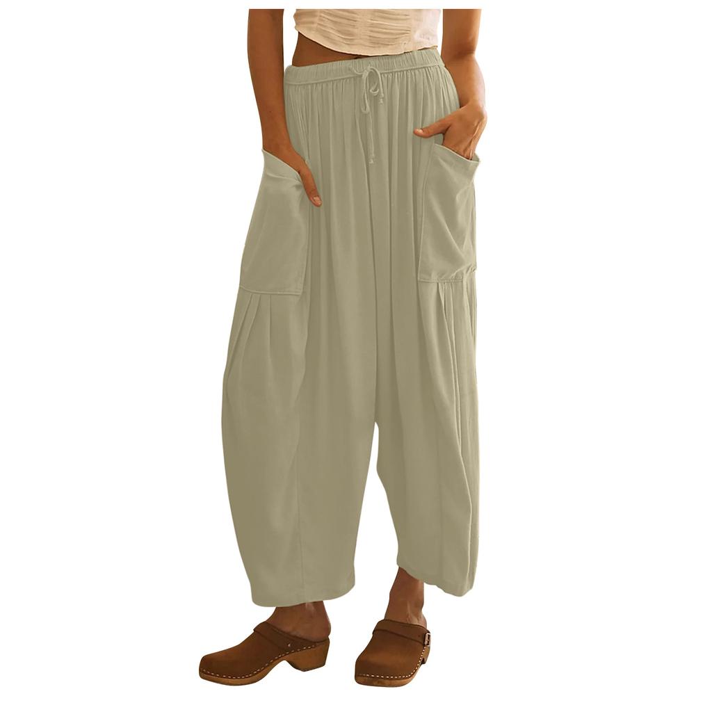 Женские широкие льняные брюки больших размеров со средней талией, летние мешковатые брюки