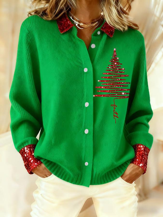 2025 Women's 3D Print Lapel Cardigan Shirt - Christmas Autumn/Winter Collection