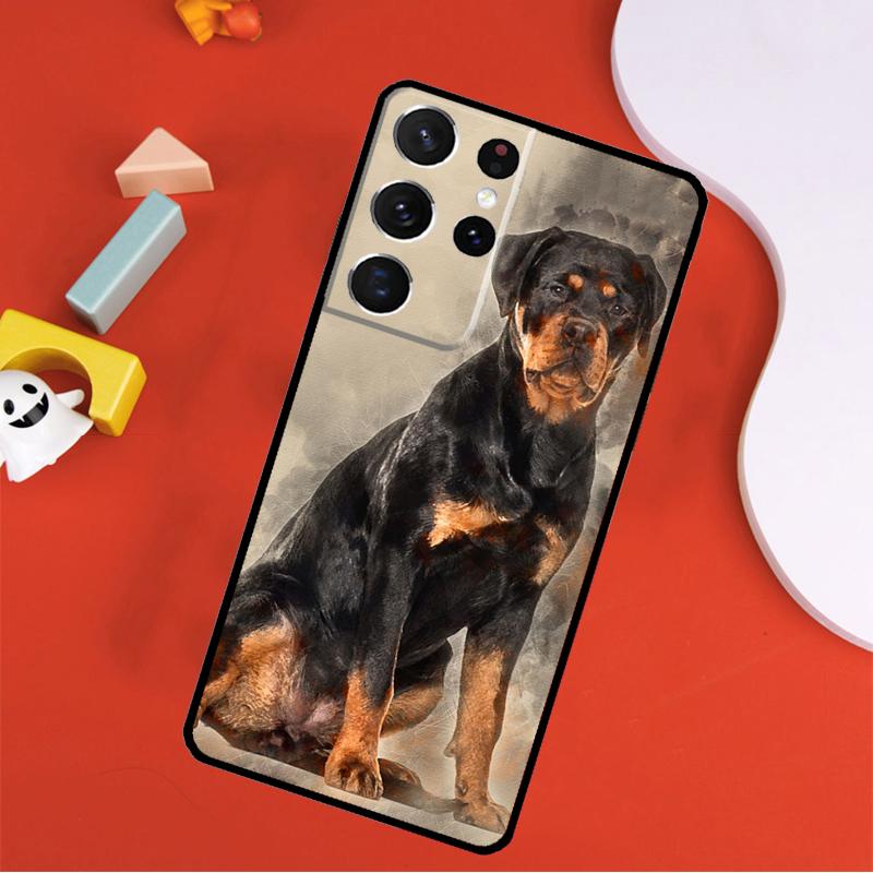 Cartoon Rottweiler Dog Phone Case For Samsung Galaxy S25 Ultra S24 Ultra S9 S10 S20 S21 S22 S23 Plus S24 FE Cover