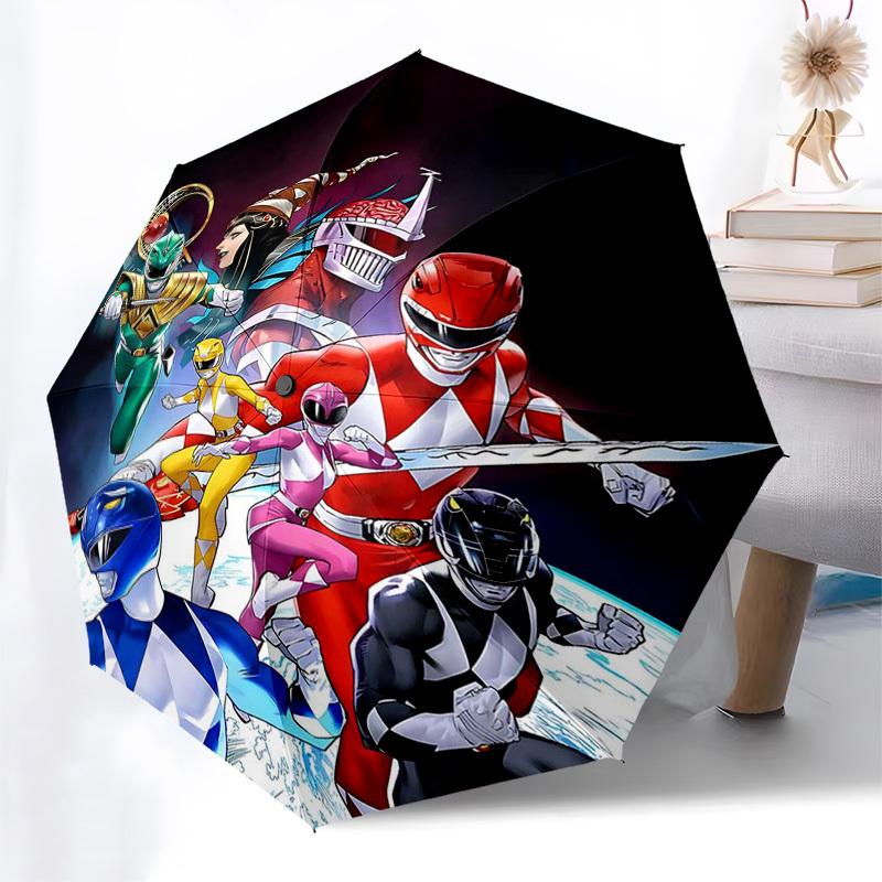 1pc Power Rangers Automatic Opening Folding Umbrella with 3-Fold Design, 8-Bone Iron Frame, Outdoor for Fans, Travelers, Daily Use, Gift for Festivals