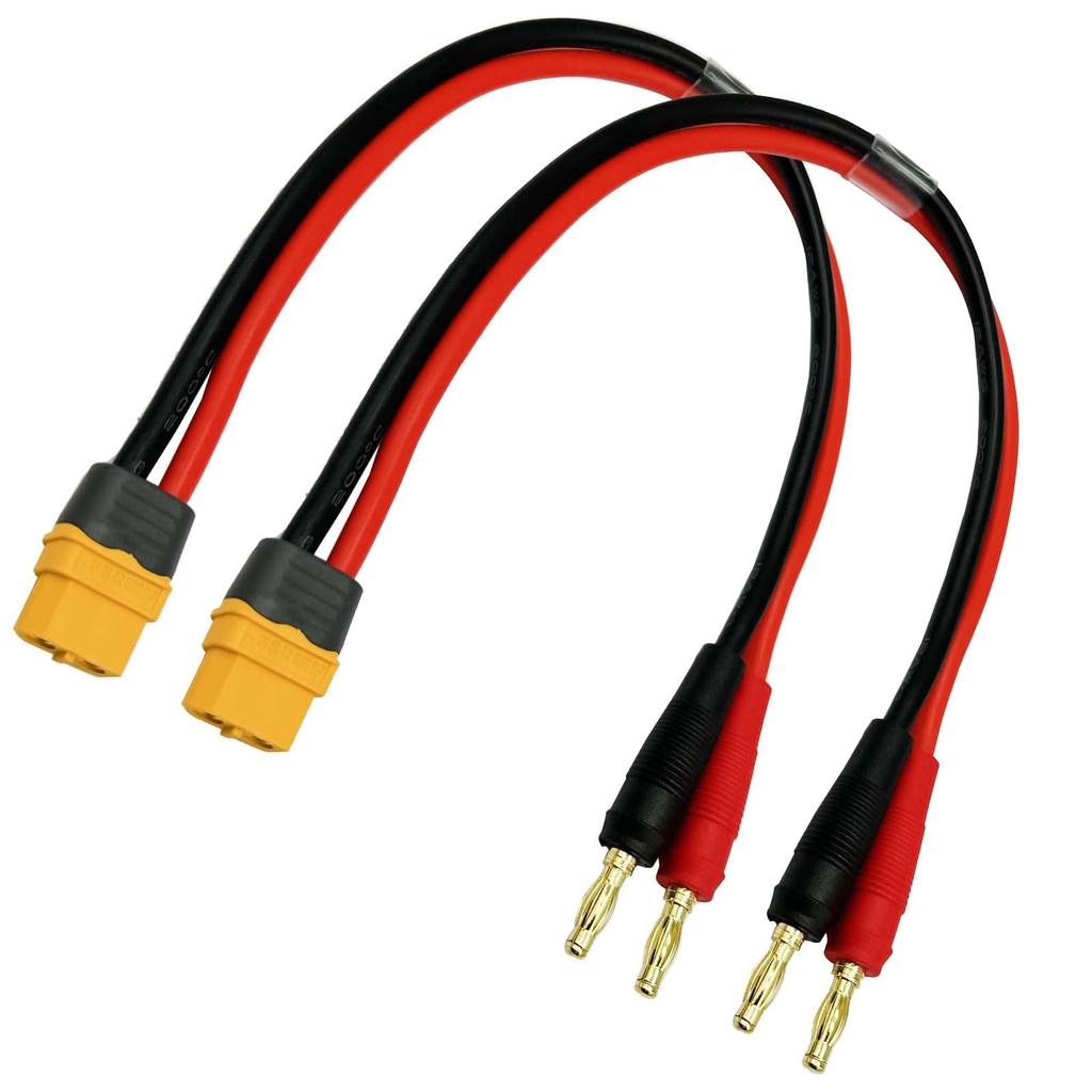 FLY RC XT60H Upguard Female Connector Plug to 4mm Banana Plug Charging Lead Adapter Cable 12awg 30cm (XT60 2pcs)