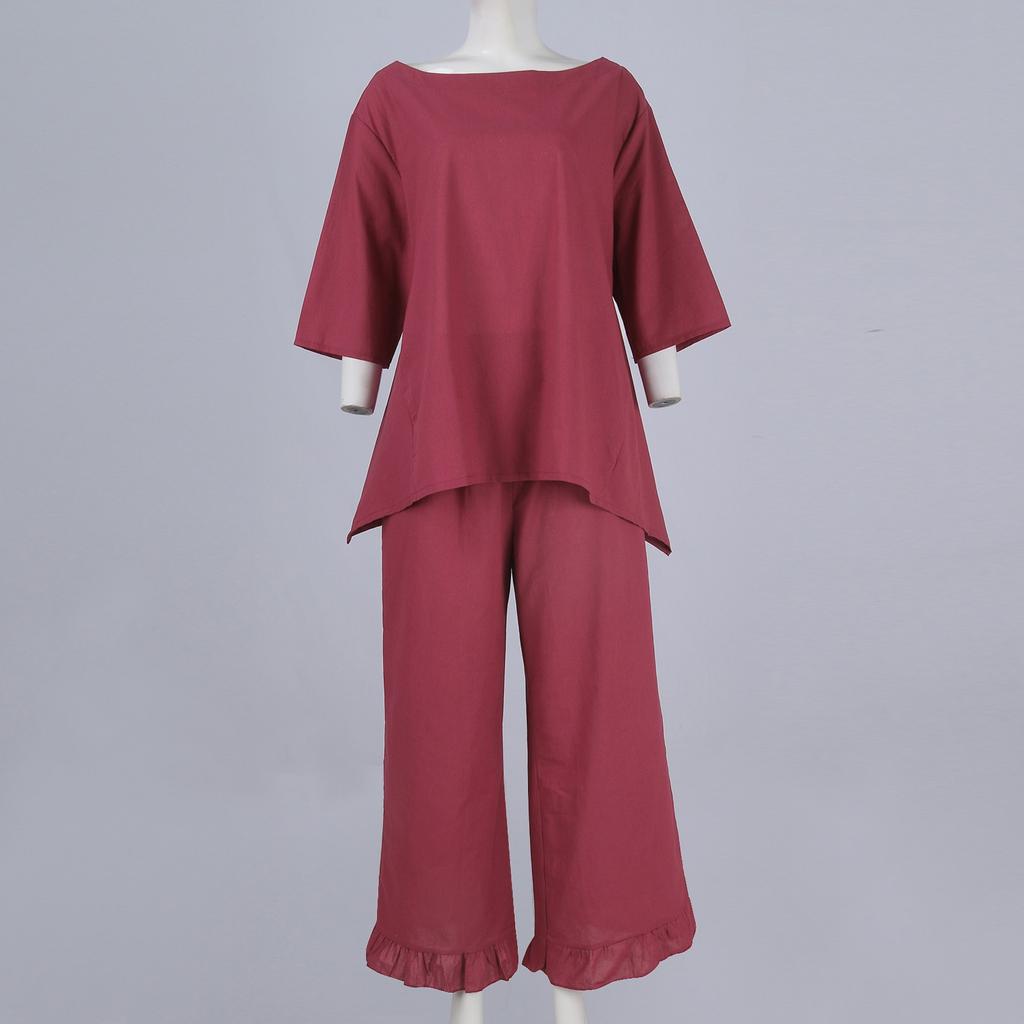 Новые осенние женские однотонные свободные повседневные брюки из хлопка и льна, костюм из двух предметов