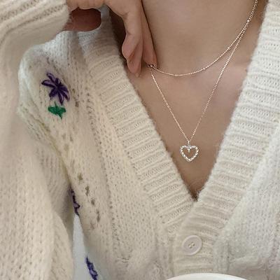 Ожерелье из стерлингового серебра S925, двухслойное ожерелье Love Twist, женское ожерелье в простом стиле, маленькая свежая индивидуальность, сложенная цепочка на ключицу в форме сердца