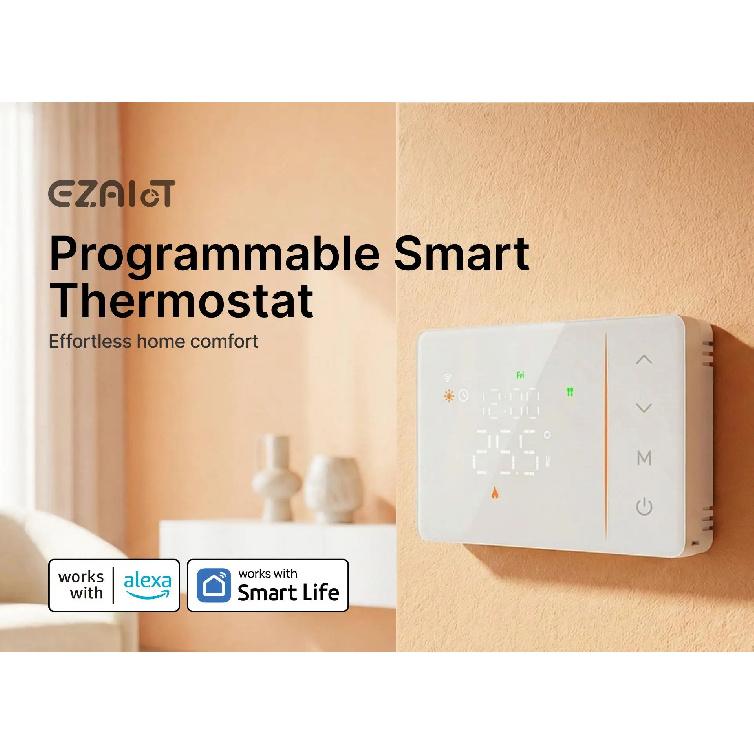 Tuya smart battery powered wifi thermostat gas boiler switch heating/cooling programmable remote control support alexa google