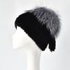Natural Mink Fur Hats for Women Winter Hand Woven Fur Tail Fox Fur Knit Caps Fashion Design Warm Female Ski Beanie