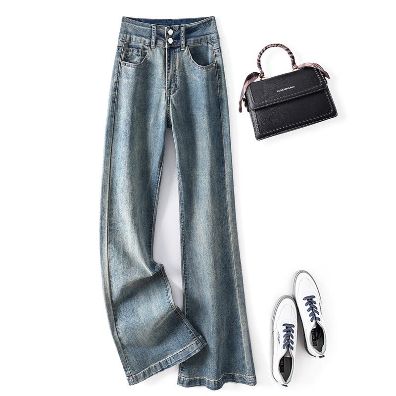 Новые женские эластичные утягивающие брюки-клеш с высокой талией в стиле ретро из денима