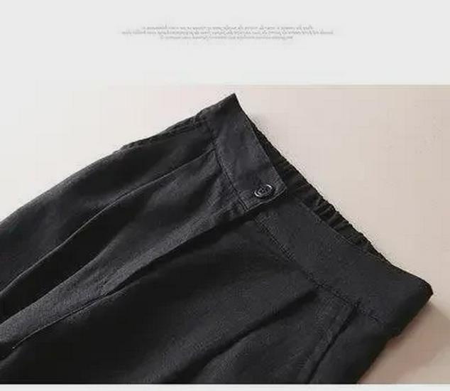 Женские летние брюки широкого кроя из льна и хлопка 2024 года: Повседневный, Профессиональный, Свободный, Девятиточечный