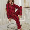Женский пижамный комплект, классическая рубашка в клетку с длинными рукавами и воротником «Revere», рубашка на пуговицах и брюки, комплект из 2 предметов, пижамный костюм для сна, ночное белье, S-XL, новинка