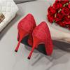 Свадебные туфли Красные кружевные туфли для подружек невесты на высоком каблуке Женские туфли-лодочки Остроконечные свадебные туфли на маленьком каблуке Женские туфли Tacones Mujer
