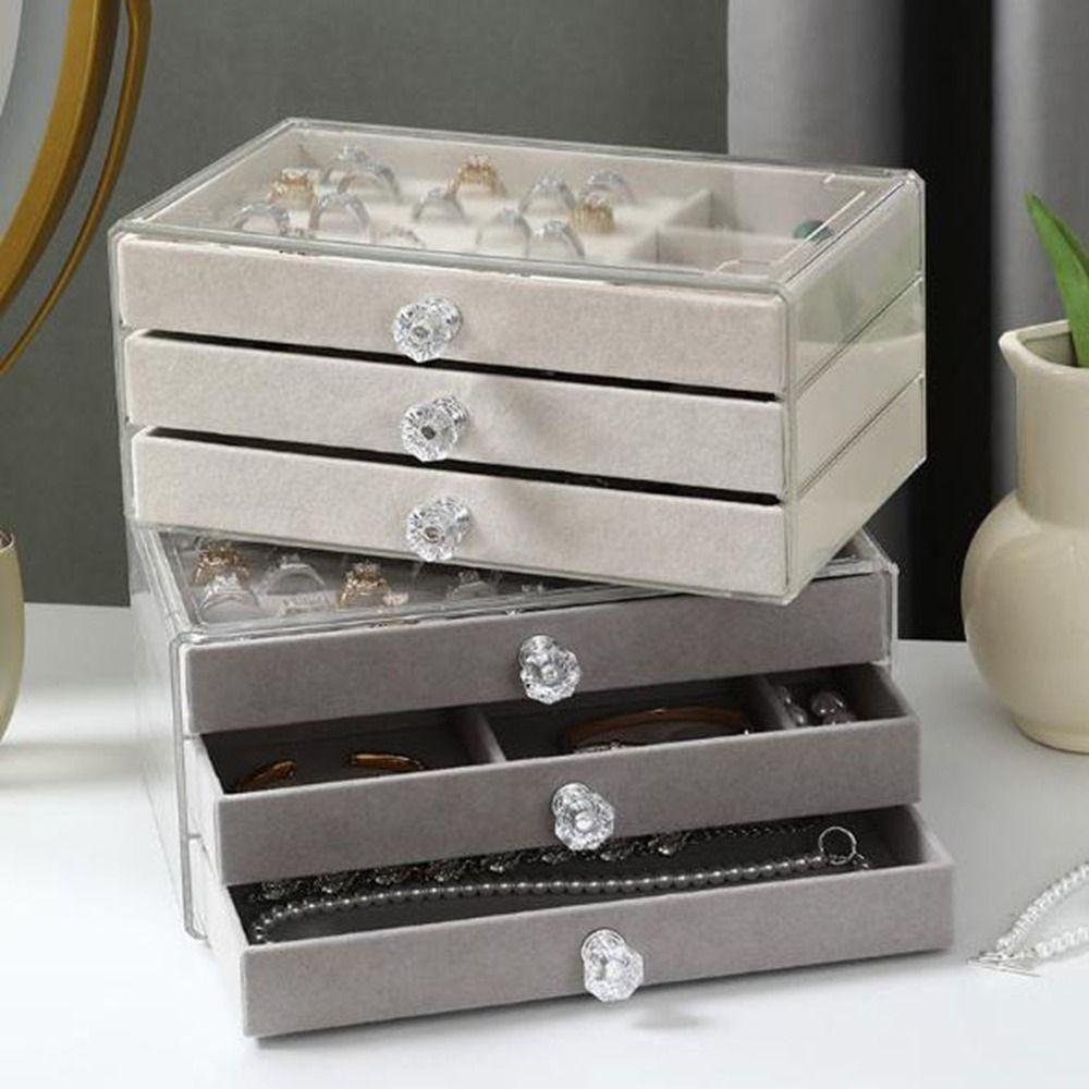 Dustproof Acrylic Jewelry Organizer Stackable Drawer Jewelry Box 3 Layers Jewelry Box Bedroom