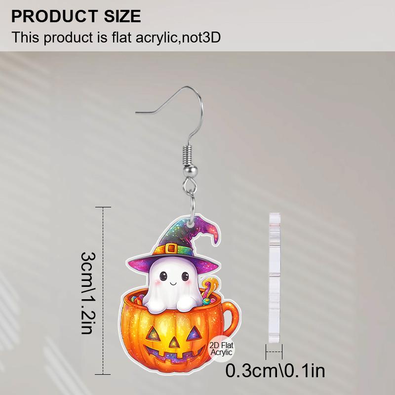 1Pair Acrylic Halloween Ghost Pumpkin Pattern Earring Jewelry Gift for Women Girls Female
