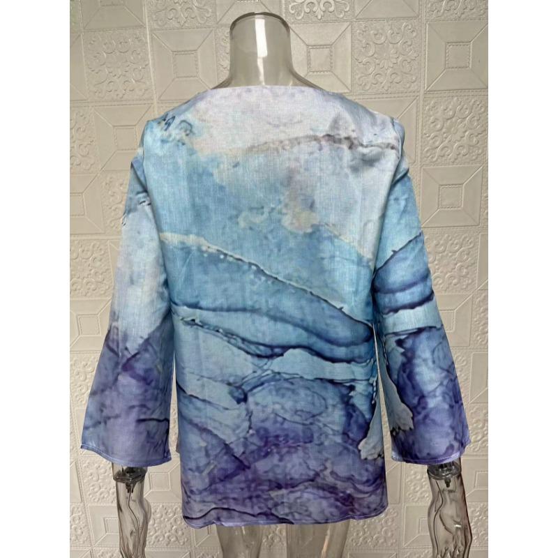 Весна Лето V-образный вырез Принт Мода Женская Блузка Новая Повседневная Свободная Необычная Топ Футболка Большого Размера Простая Элегантная Офисная Рубашка Женская Одежда