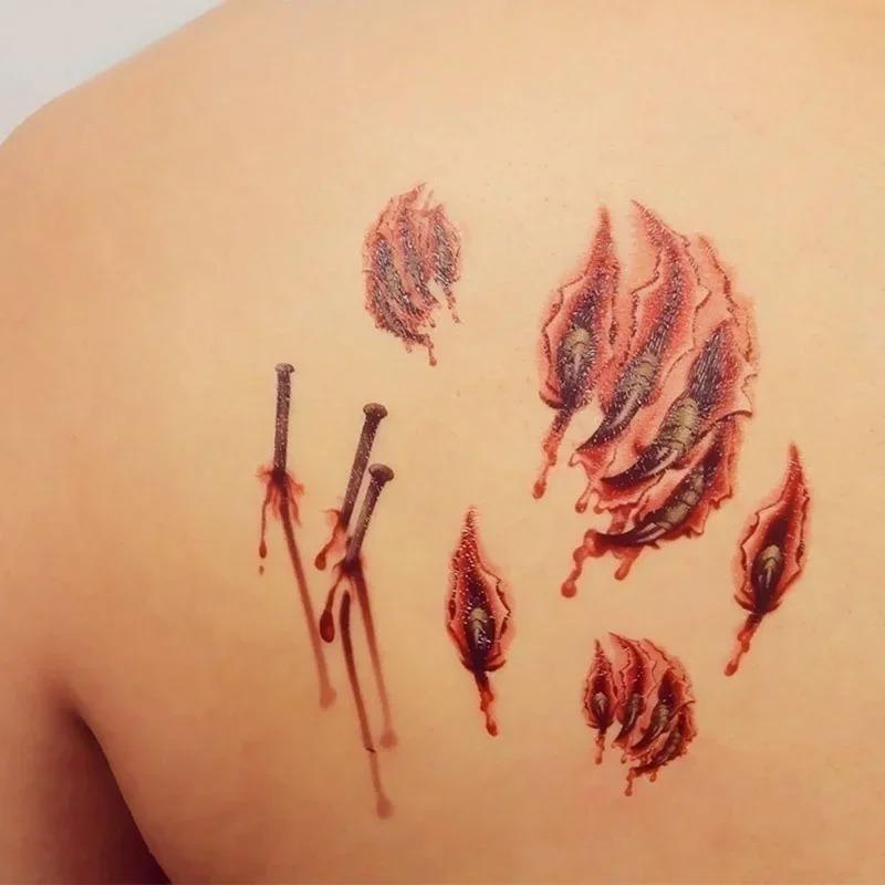 3D шрам дизайн небольшой узор наклейка Хэллоуин водонепроницаемая временная татуировка боди-арт мужчина женщина ребенок поддельные