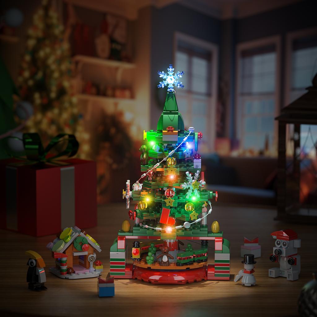 BuildMoc 2024 Новогодняя Рождественская Елка С Огни Строительные Блоки Набор Снеговик Снежный Орнамент Кирпичные Носки Игрушки Дети Рождественские Подарки