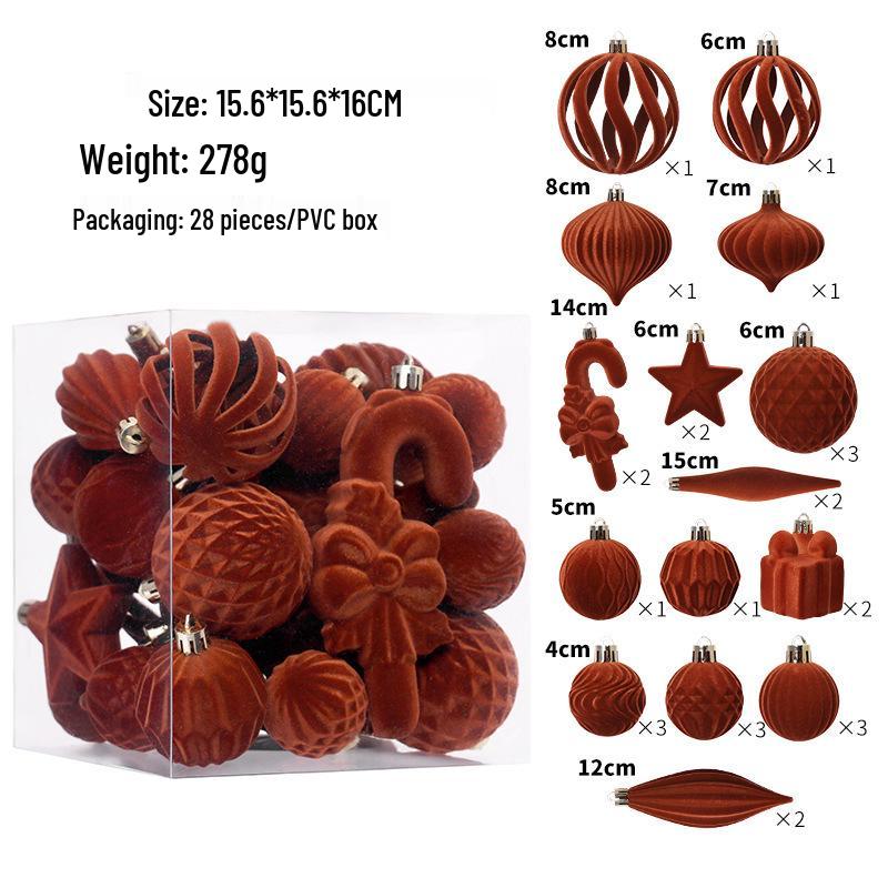 Premium Flocked Christmas Ball Set: 35-Piece Cross-Border Ornament Collection