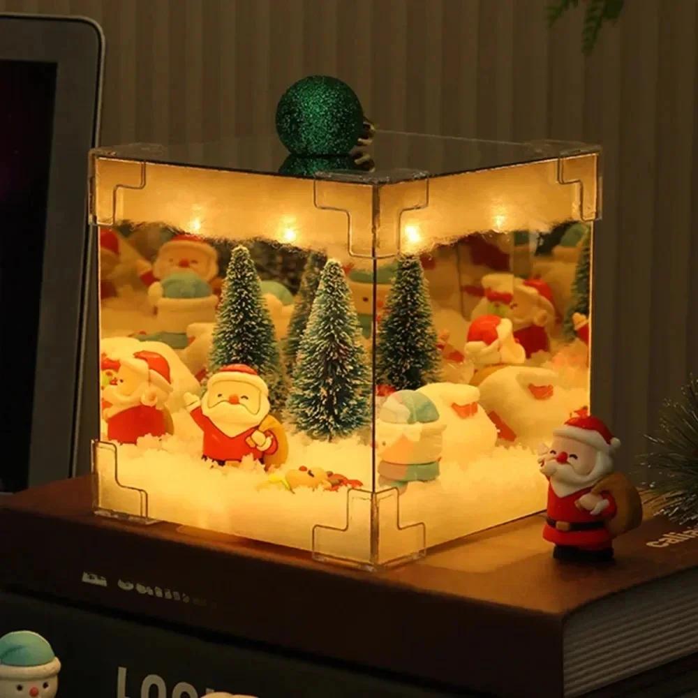 2024 Рождественские украшения своими руками Зеркало и светодиодный куб Лампа 3D Санта-Клаус Снеговик Елка Рождественские огни DIY Материал Комплект Рождественский декор