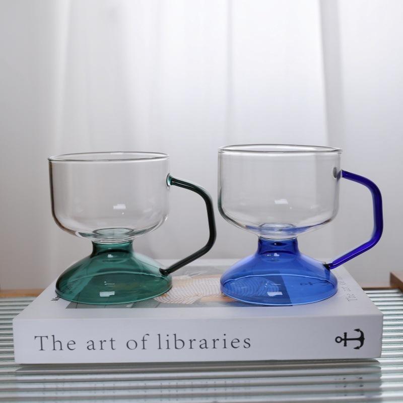 Утолщенная цветная ручка стекло прозрачное боросиликатное стекло чашка для завтрака бытовая нишевая высокая кофейная чашка