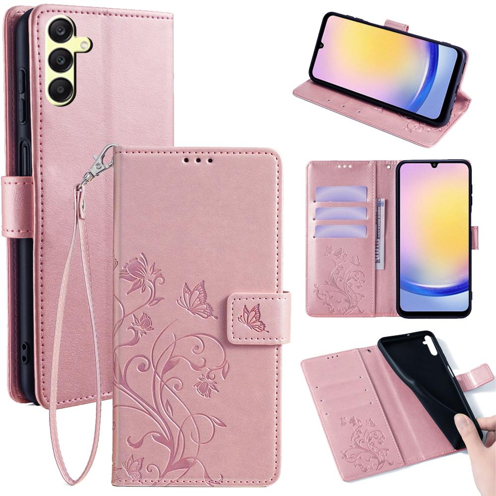 Для Samsung Galaxy A25 5G (Глобальный) (161,0 х 76,5 х 8,3 мм) Чехол Книжка из ПУ кожи с бабочкой и цветком