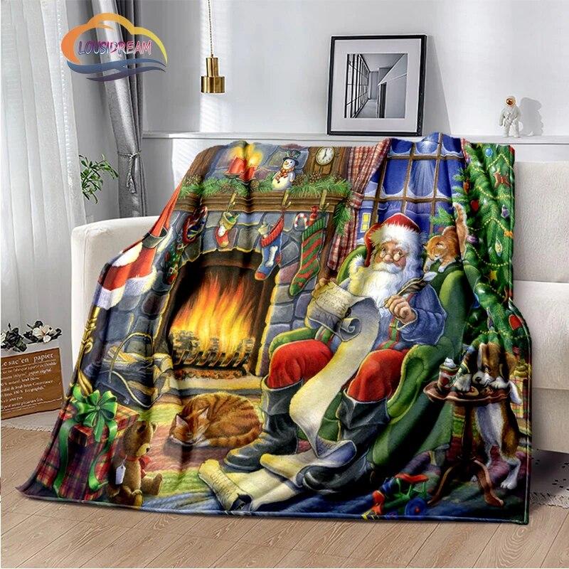 Christmas Series Flannel Cashmere Blanket Santa Pattern Comfortable Warm Sofa Bed Gift Blanket