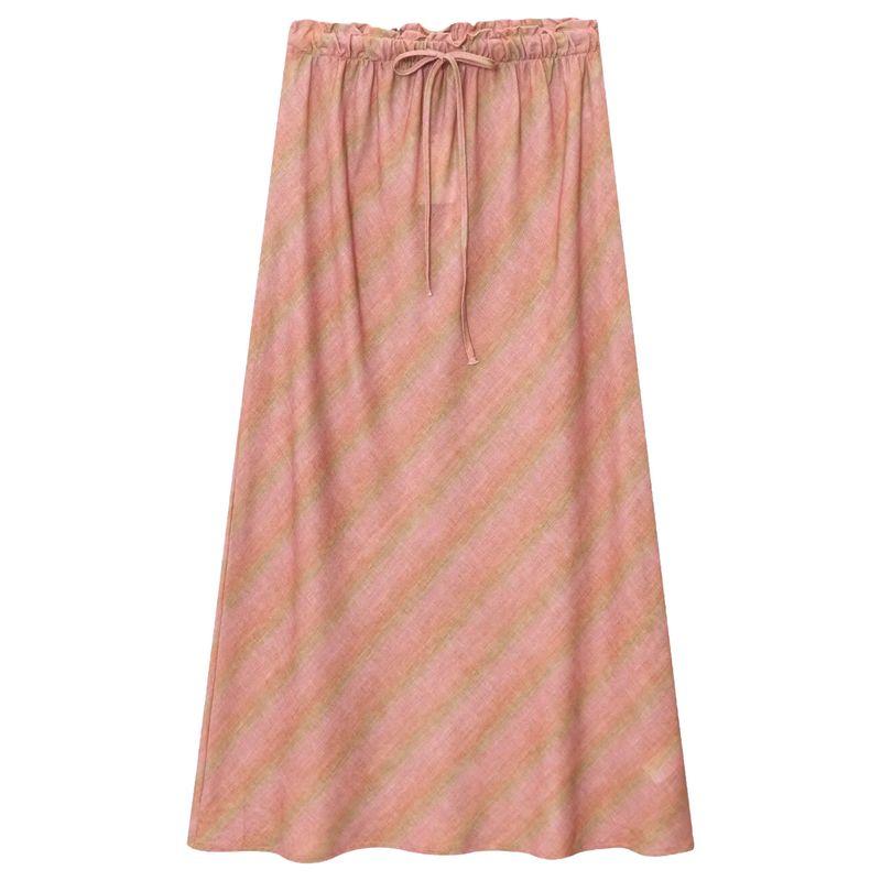 Zaprha 2025 Summer New Multi-Color All-Match Linen Mid-Waist Midi A- line Skirt 4786111