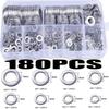 180pcs 304 Stainless Steel Flat Washer Assortment Flat Design Plain Gasket Set  Factory Maintenance