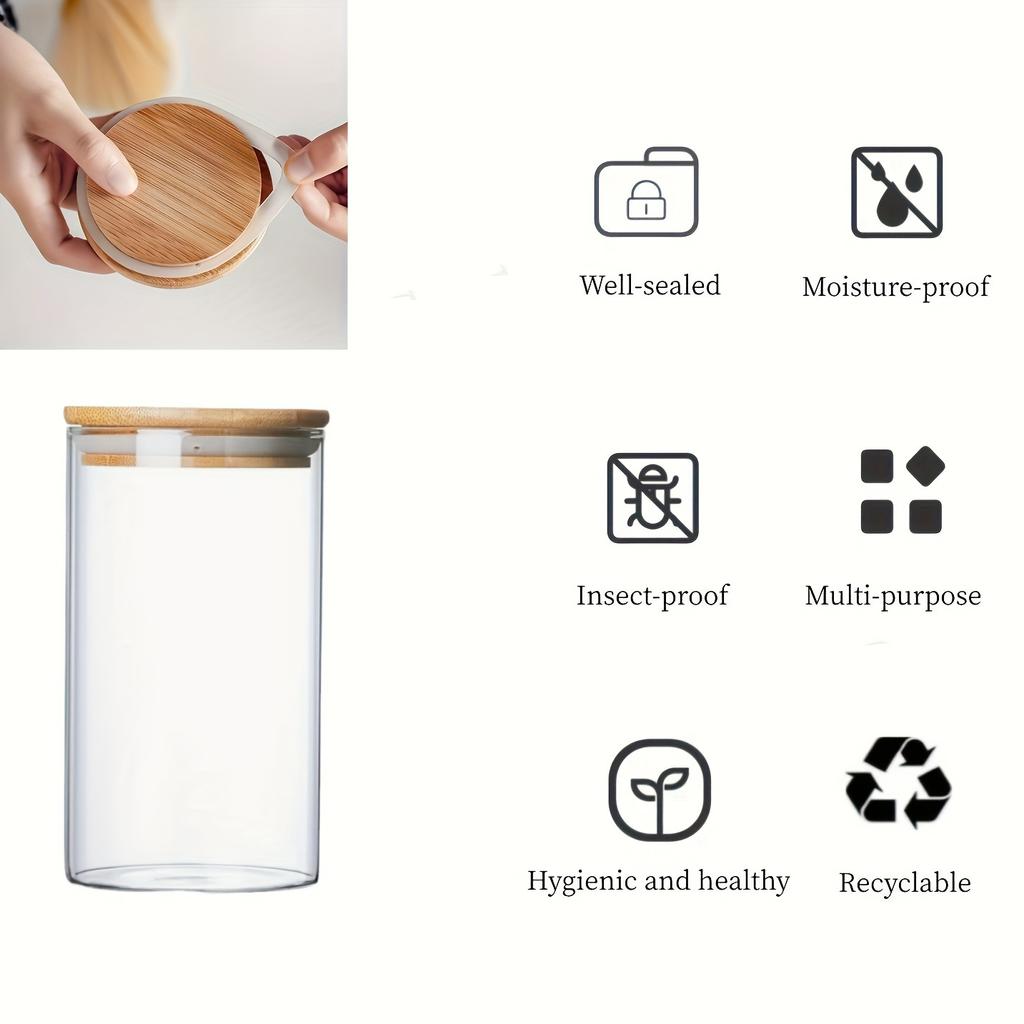 Стеклянная банка с бамбуковой крышкой 280 мл 10 унций стеклянный контейнер для хранения продуктов, подходит для кухонных баночек для специй, банок для кофе, банки для сухофруктов