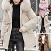Women Coat Hooded Jacket with Faux Fur Collar Warm Fashionable Zipper Closure Coat