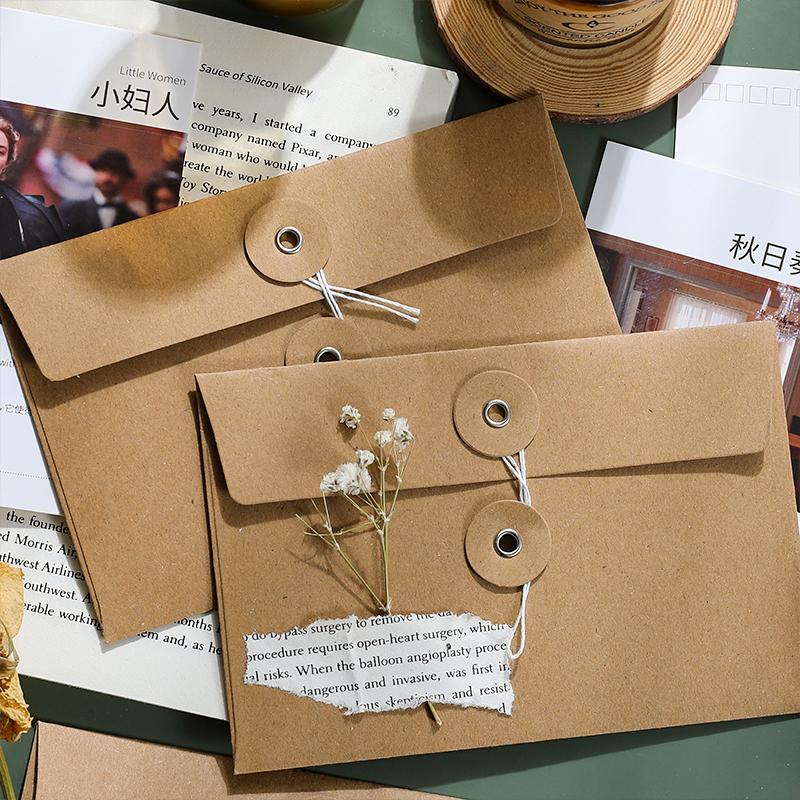 20pcs Retro Kraft Paper Envelope A5 Size Wallet Type White Strap Material File Storage Bag