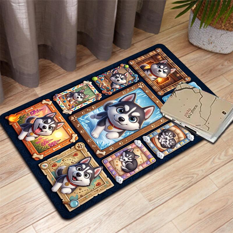 Husky Adventures Frames Pattern Rug Floor Mat for Living Room or Bedroom Soft and Comfortable Carpet a Gift for Birthday and Holiday.