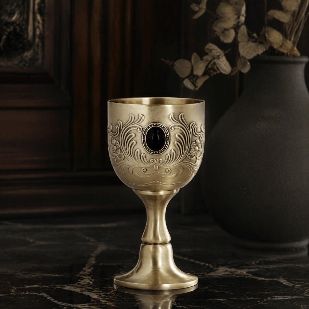 Embossed Engraving Bronze Goblet Inlaid Gemstone Liqueur Cup Wedding Ceremony Party Table