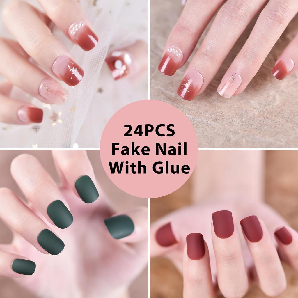 kads 24 шт. переносные накладные ногти с полным покрытием, накладные ногти с клеем, съемный французский дизайн ногтей