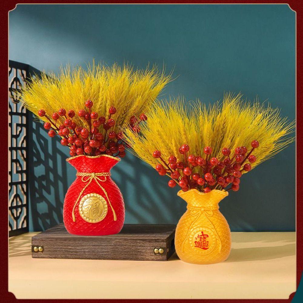 Red Blessed Bag Fortune Making Flower Arrangement Vase Happiest Flowerpot Vase  Spring Festival